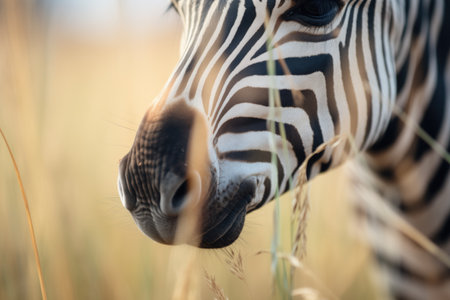close-up of zebra muzzle and grassの素材