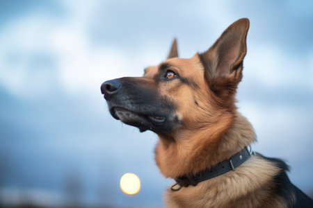 backlit german shepherd, moon aboveの素材