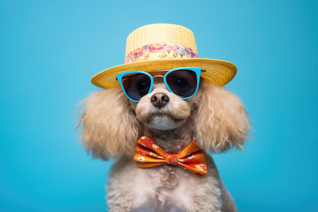 poodle with sunglasses and sunhatの素材