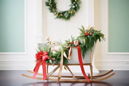 sleigh with greenery and ribbons decorの素材