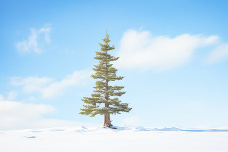 lone cedar tree topped with fresh snowの素材