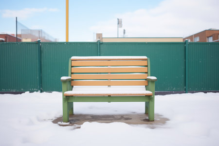 empty bench with snow pile on seatの素材