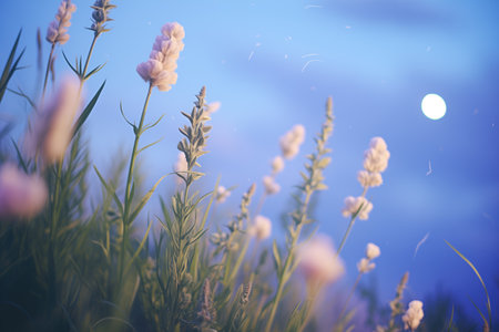 moonlight on a patch of blooming lavenderの素材