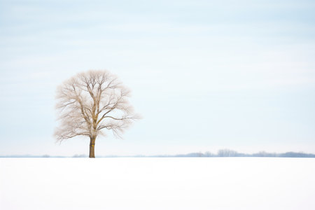 solitary tree in a snow-covered fieldの素材