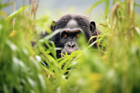 chimpanzee with vegetation for camouflagingの素材