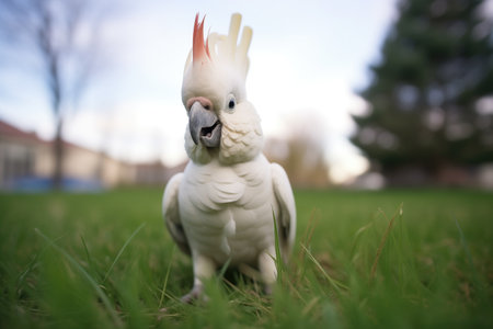 white cockatoo with full crest in grassy areaの素材