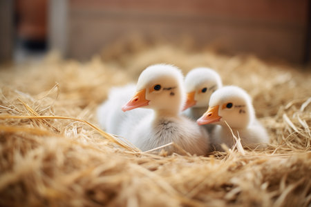 ducklings nestled in hay nestの素材