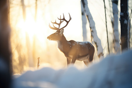 backlit elk with breath visible in cold airの素材