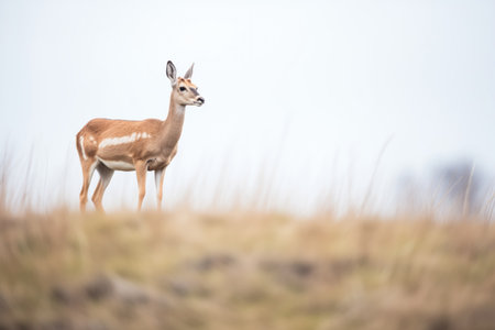 gazelle in an elevated position over grassland hillの素材