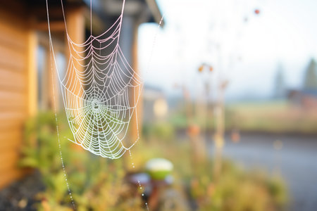 morning dew on spider web, frosty airの素材