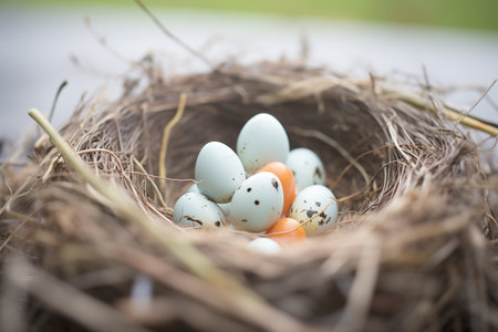 penguin nest with eggs in focusの素材