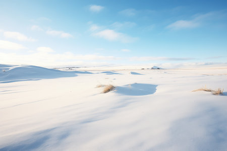 snowdrifts shaping dunes in open fieldの素材