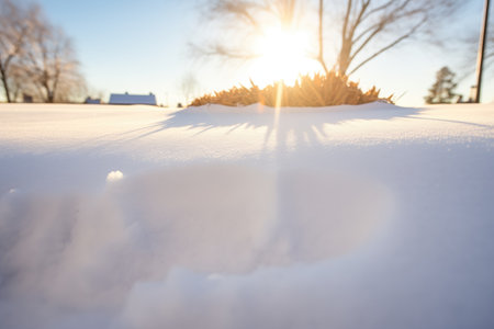 sunlight casting shadows on a snowdriftの素材