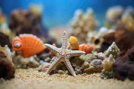 small starfish on a shell-covered sea bottomの素材