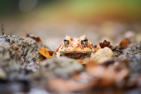 toad hiding in a muddy bankの素材