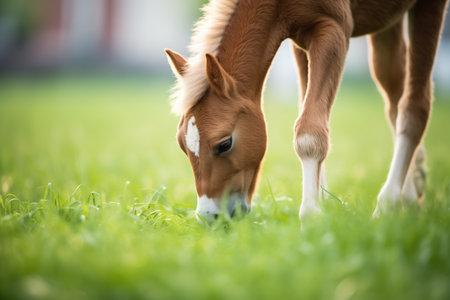 colt grazing on fresh grassの素材