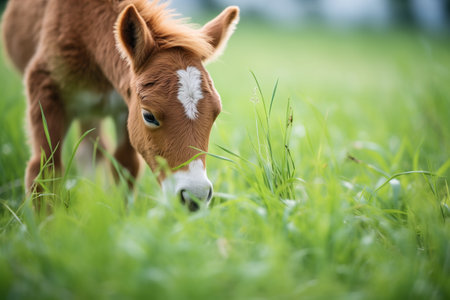 colt grazing on fresh grassの素材