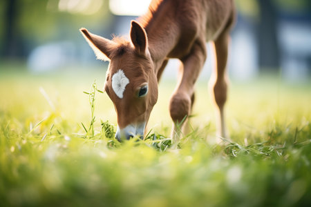 colt grazing on fresh grassの素材