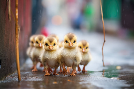 ducklings in line behind motherの素材
