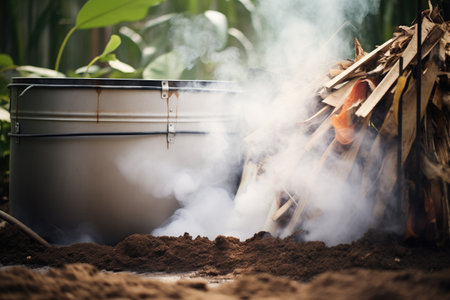steam rising from a hot compost pileの素材