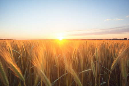 sunrise over a golden wheat fieldの素材