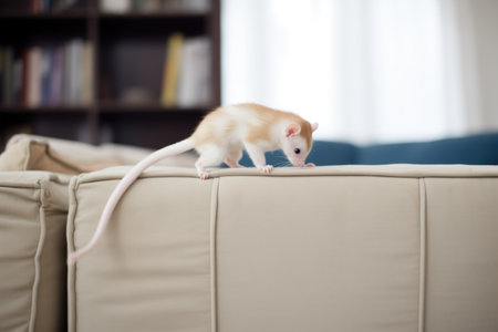 ferret climbing over sofa backの素材