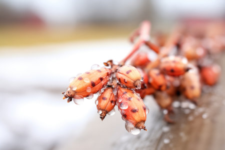 a tight group of frostbitten currants on a cold dayの素材