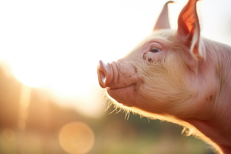 backlit ears of pig in a sunny backdropの素材