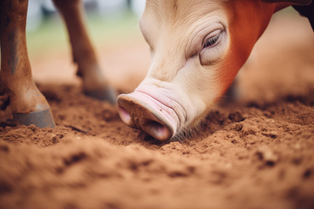 swine pushing snout into soilの素材
