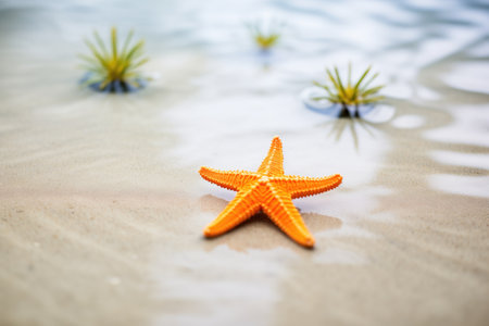 orange starfish on sandy pool bottomの素材