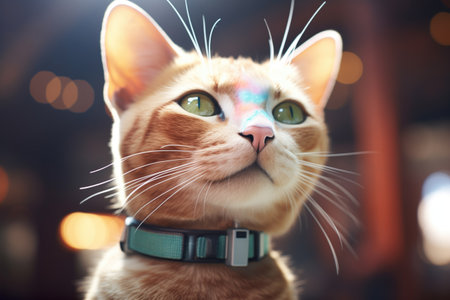 alert cat with laser dot on its noseの素材