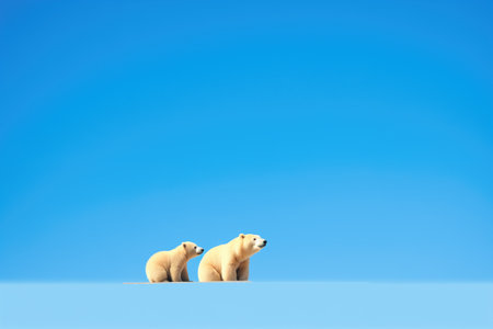 polar bear family beneath a clear blue skyの素材
