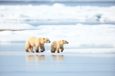 cubs following mother on ice floesの素材