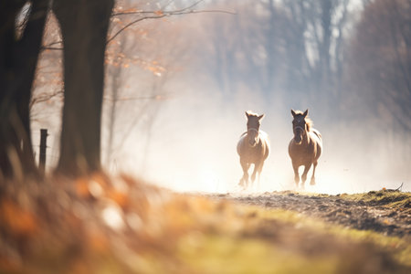horses breath creating foggy trail in cold airの素材