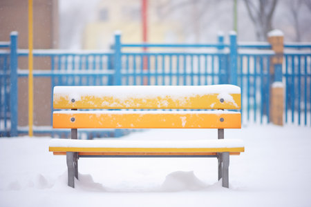 bench engulfed by snow in blizzardの素材