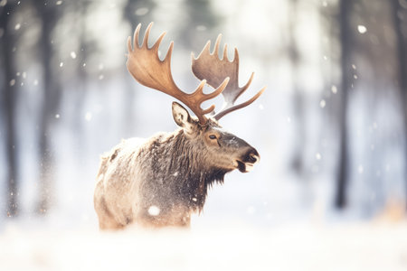 moose shaking off snow from furの素材