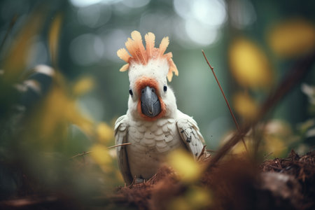 cockatoo loudly mimicking amidst natural foliageの素材