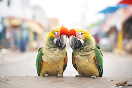 two parrots seemingly in conversationの素材