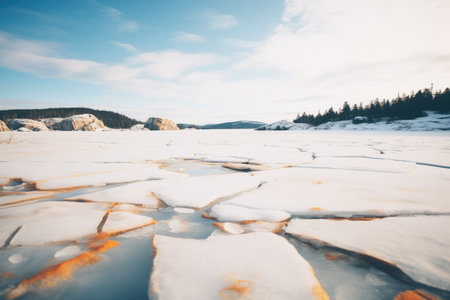 frozen lake with ice cracksの素材
