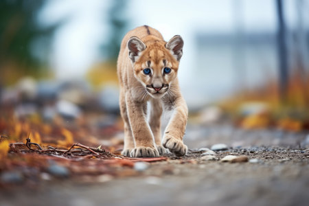 young cougar practicing stalkingの素材