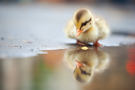 duckling reflection in a clear puddleの素材