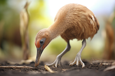 kiwi bird probing soil with beakの素材