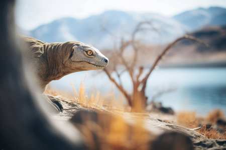 shadow of komodo dragon at noonの素材