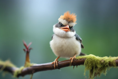 kookaburra in mid-laugh on branch with mossの素材