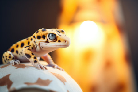 leopard gecko on fabric, under warm lampの素材