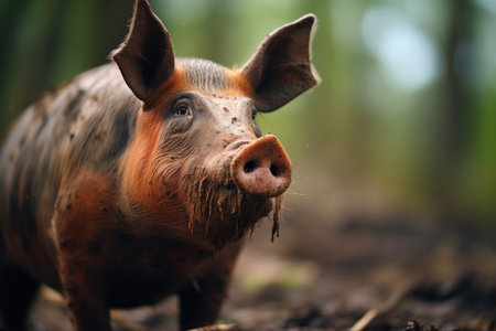 single pig with muddy snoutの素材