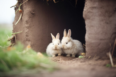 fluffy rabbits tail at burrow entranceの素材