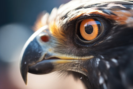 close-up of a ravens eye glinting in sunlightの素材