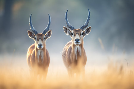 sable antelopes breath visible in the cold morning airの素材