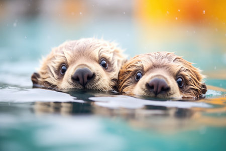 close-up of sea otters face in waterの素材